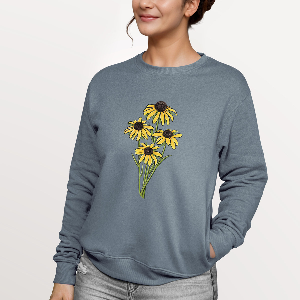 Black-eyed Susans - Rudbeckia hirta  - Unisex Reclaimed Crewneck Sweatshirt