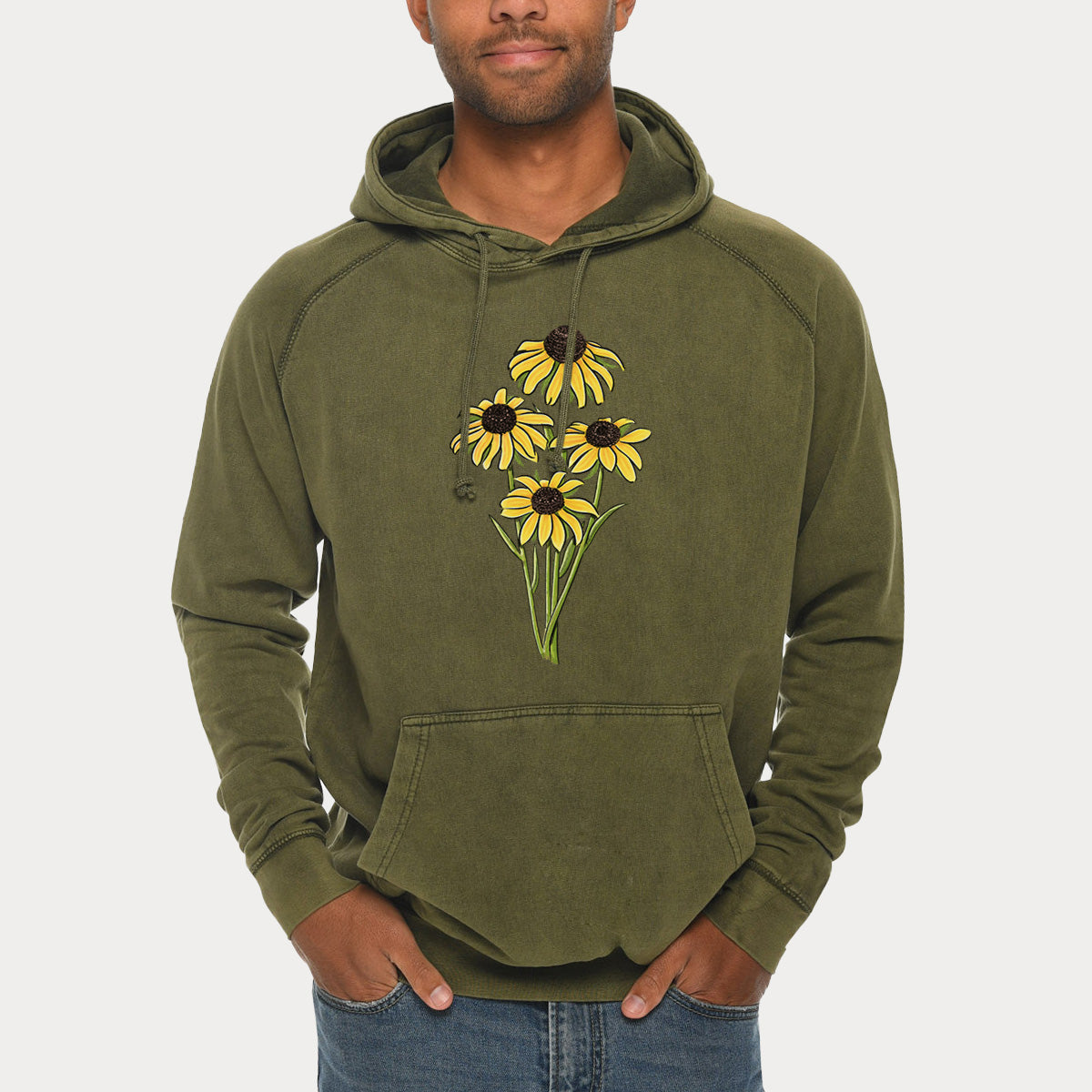 Black-eyed Susans - Rudbeckia hirta  - Mid-Weight Unisex Vintage 100% Cotton Hoodie