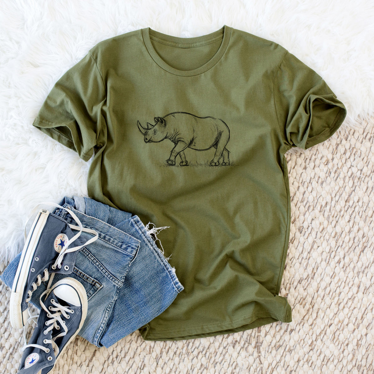 CLOSEOUT - Black Rhinoceros - Diceros bicornis - Unisex Crewneck - Made in USA - 100% Organic Cotton