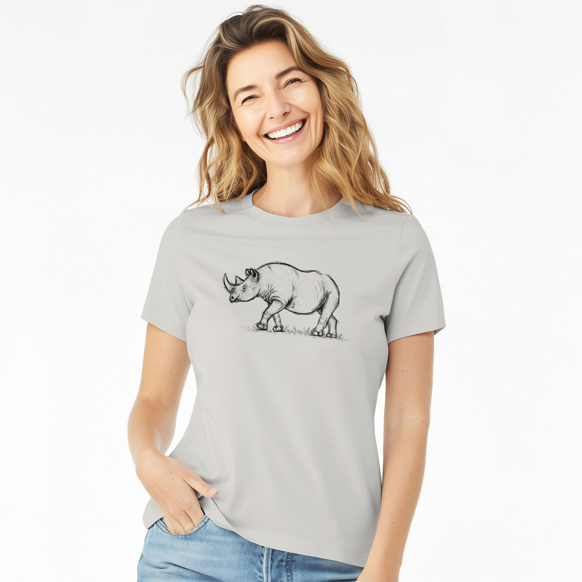 Black Rhinoceros - Diceros bicornis - Women&#39;s Lightweight Relaxed Fit 100% Cotton Crewneck