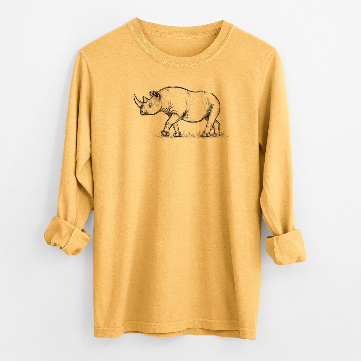 Black Rhinoceros - Diceros bicornis - Men&#39;s Heavyweight 100% Cotton Long Sleeve