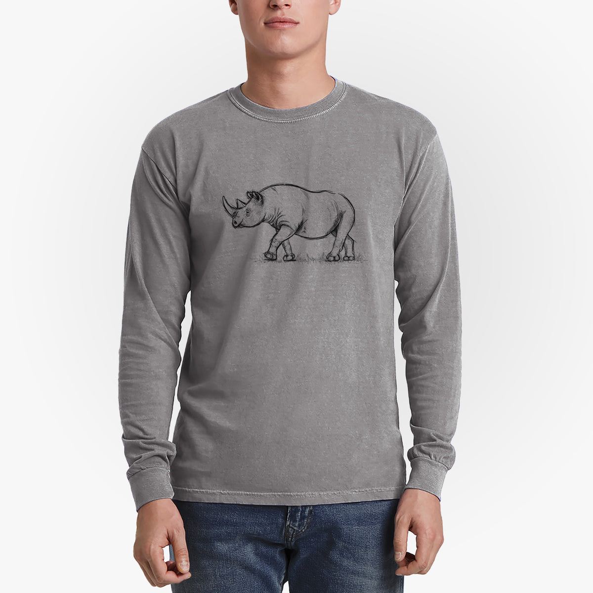 Black Rhinoceros - Diceros bicornis - Men&#39;s Heavyweight 100% Cotton Long Sleeve