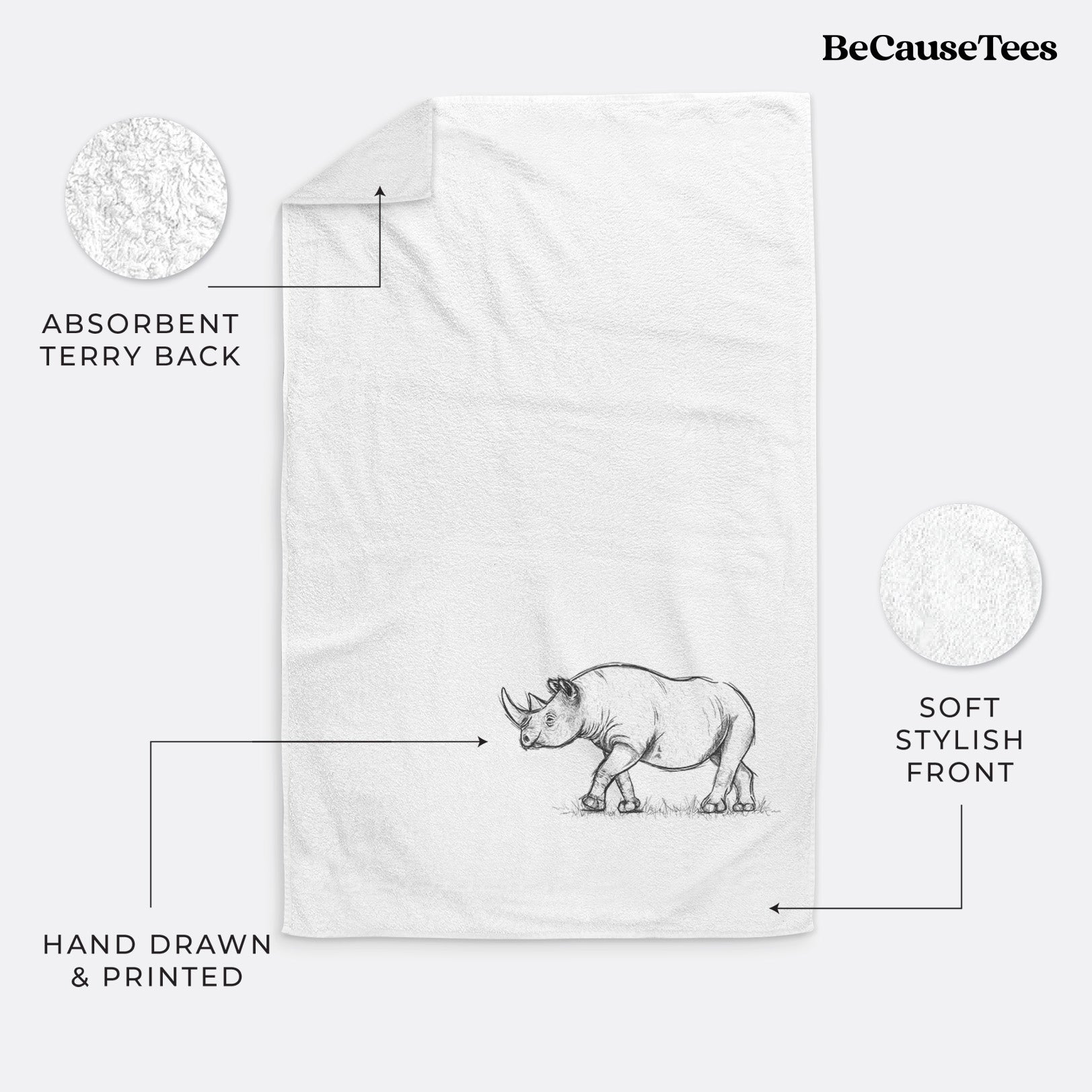 Black Rhinoceros - Diceros bicornis Premium Decorative Hand Towel