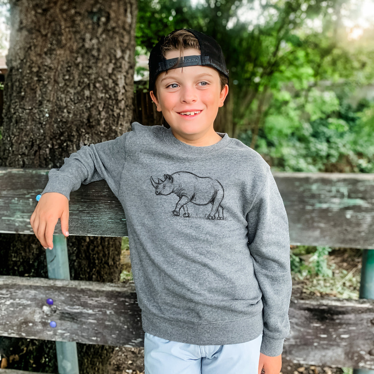 Black Rhinoceros - Diceros bicornis - Youth Lightweight Crewneck Sweatshirt