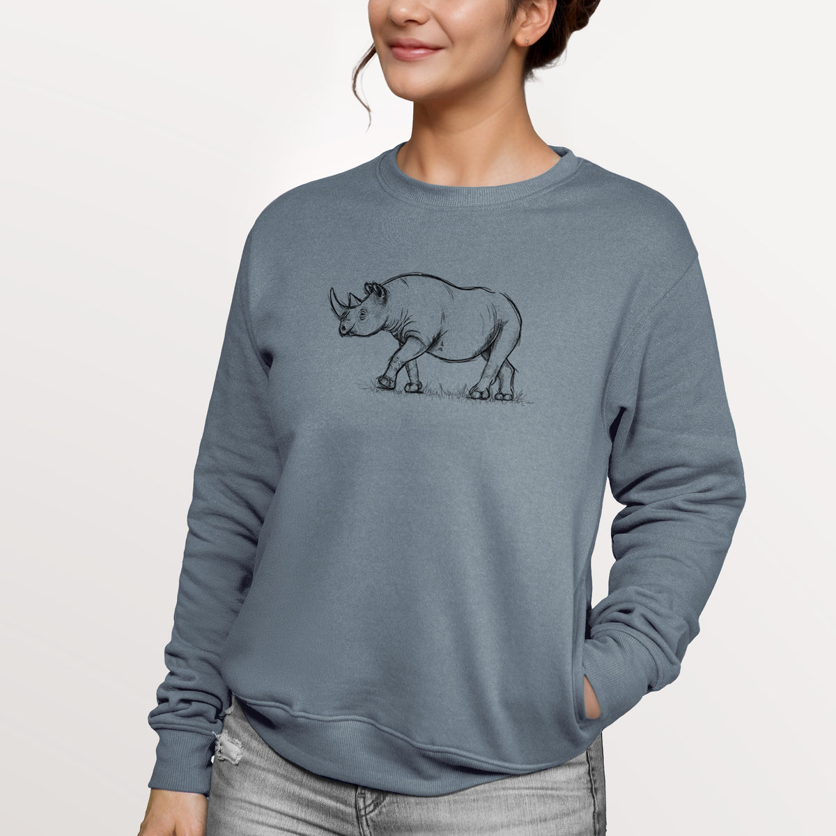 Black Rhinoceros - Diceros bicornis  - Unisex Reclaimed Crewneck Sweatshirt