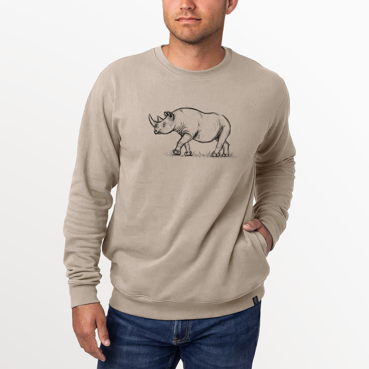 Black Rhinoceros - Diceros bicornis  - Unisex Reclaimed Crewneck Sweatshirt