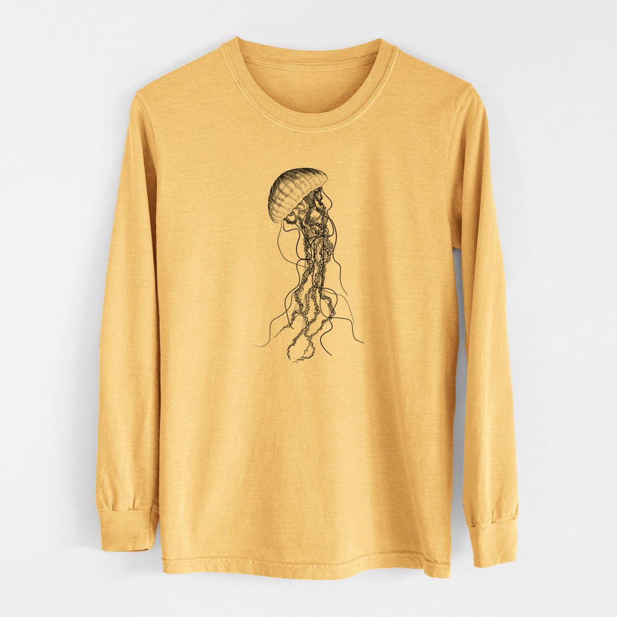 Black Sea Nettle Jellyfish - Chrysaora achlyos - Men&#39;s Heavyweight 100% Cotton Long Sleeve