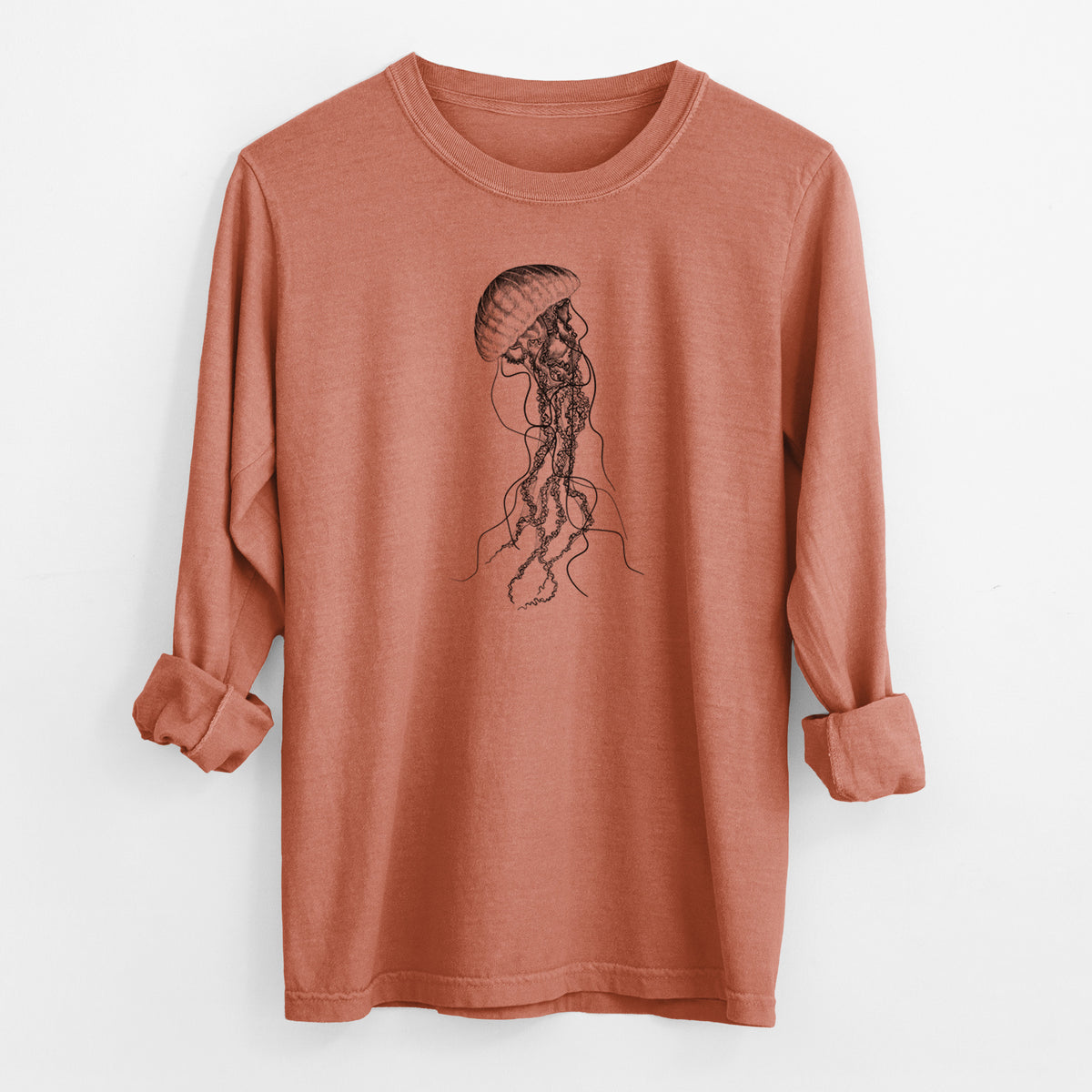 Black Sea Nettle Jellyfish - Chrysaora achlyos - Men&#39;s Heavyweight 100% Cotton Long Sleeve