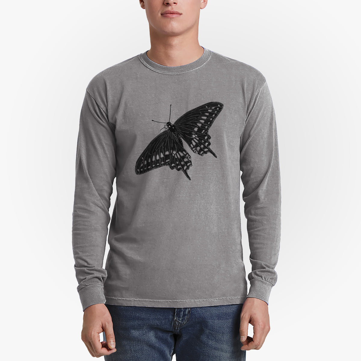 Black Swallowtail Butterfly - Papilio polyxenes - Men&#39;s Heavyweight 100% Cotton Long Sleeve