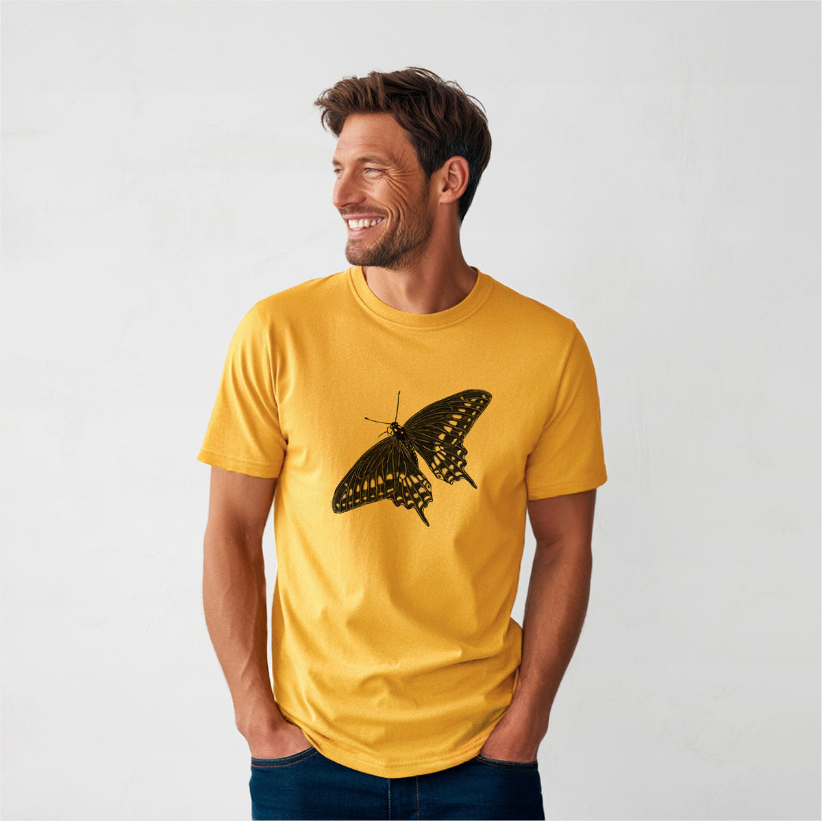 Black Swallowtail Butterfly - Papilio polyxenes - Heavyweight Men&#39;s 100% Organic Cotton Tee