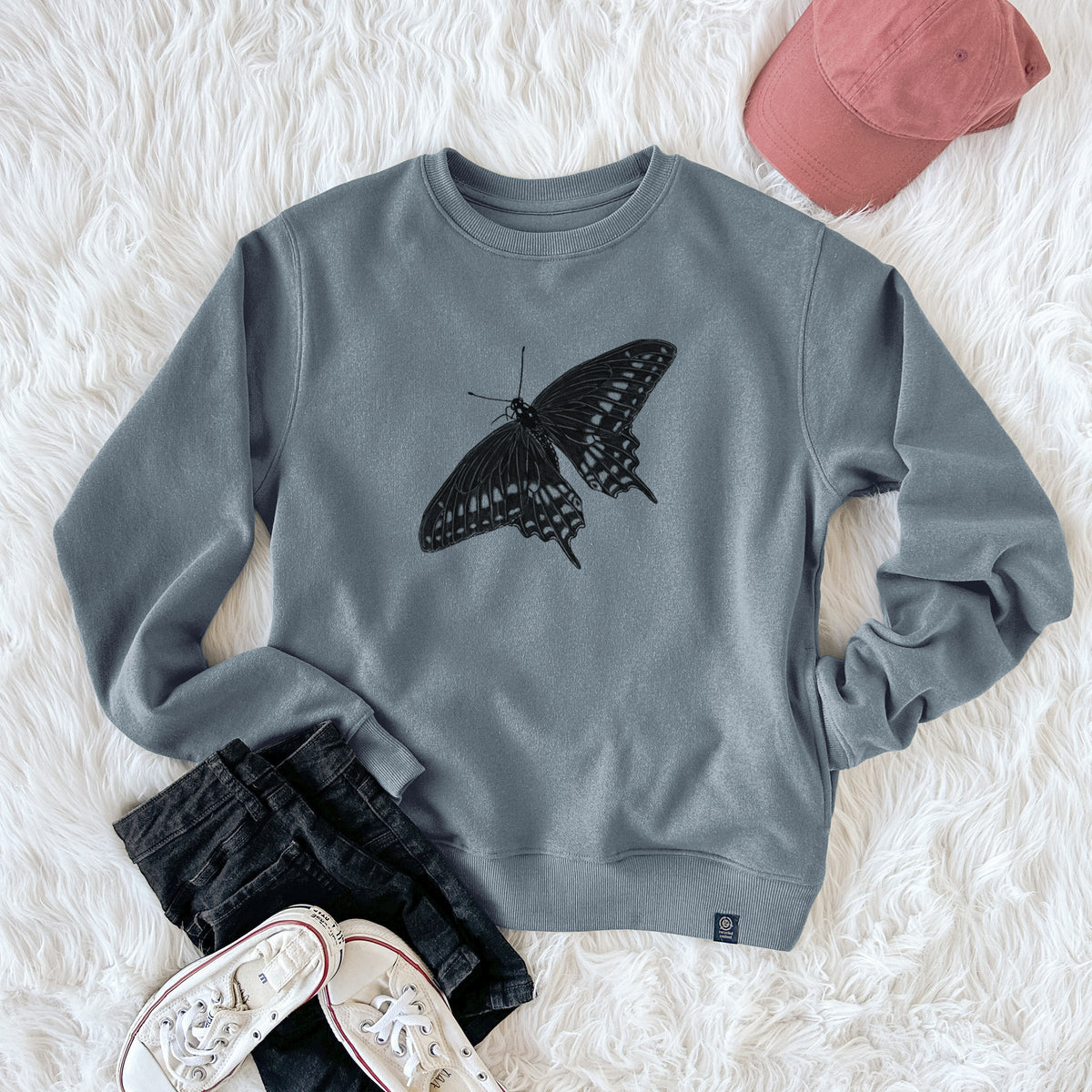 Black Swallowtail Butterfly - Papilio polyxenes  - Unisex Reclaimed Crewneck Sweatshirt