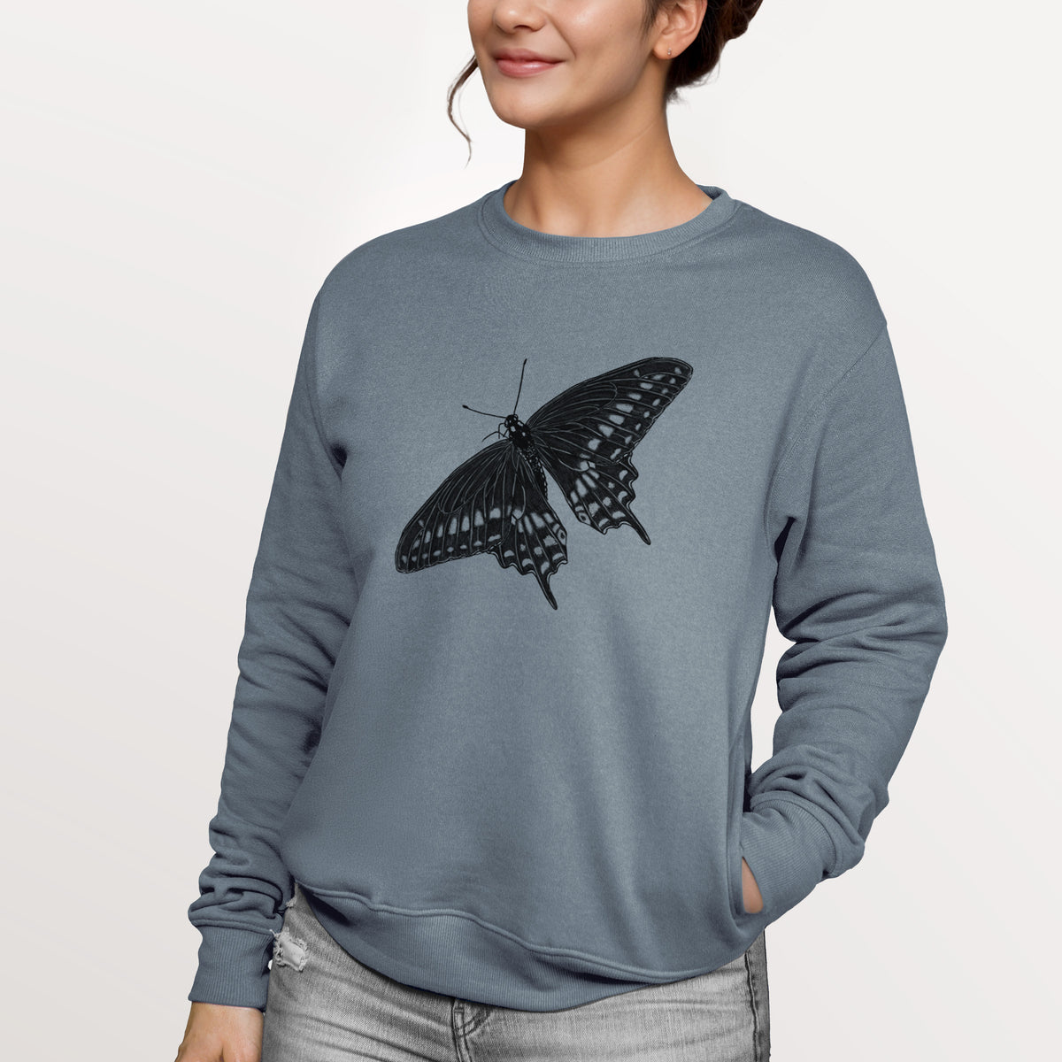 Black Swallowtail Butterfly - Papilio polyxenes  - Unisex Reclaimed Crewneck Sweatshirt