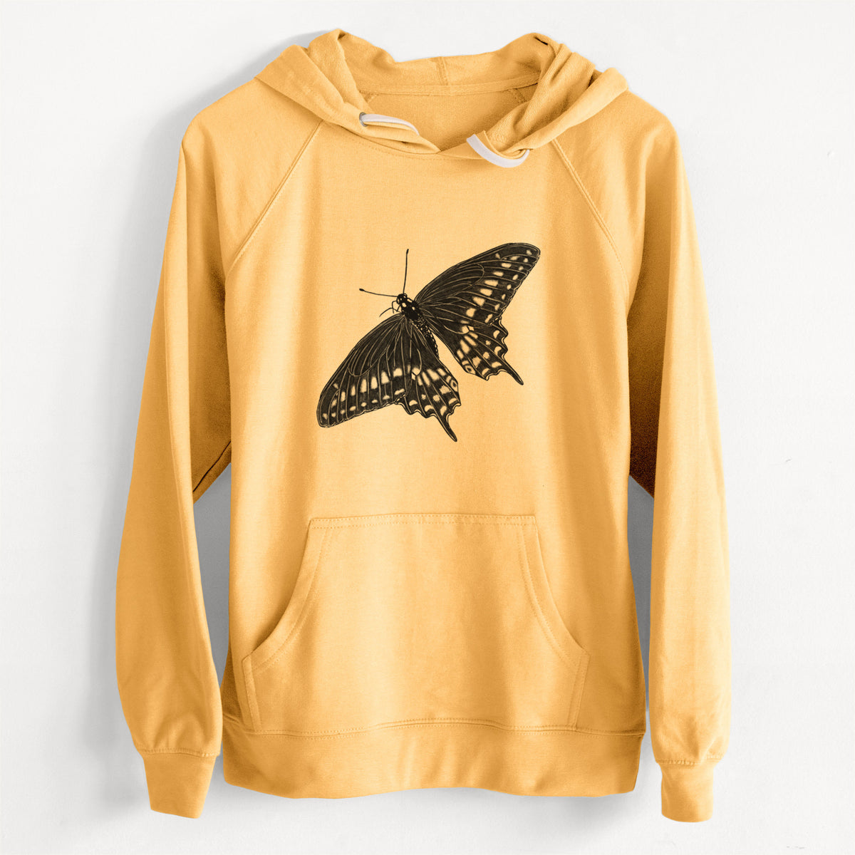 CLEARANCE - Black Swallowtail Butterfly - Papilio polyxenes  - Unisex Slim Fit Loopback Terry Hoodie