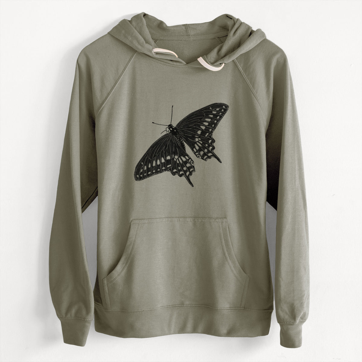 CLEARANCE - Black Swallowtail Butterfly - Papilio polyxenes  - Unisex Slim Fit Loopback Terry Hoodie