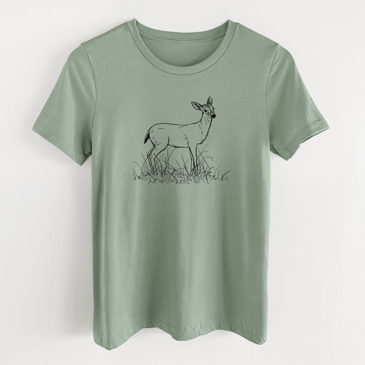 Black-tailed Deer Doe - Odocoileus hemionus hemionus - Women&#39;s Lightweight Relaxed Fit 100% Cotton Crewneck