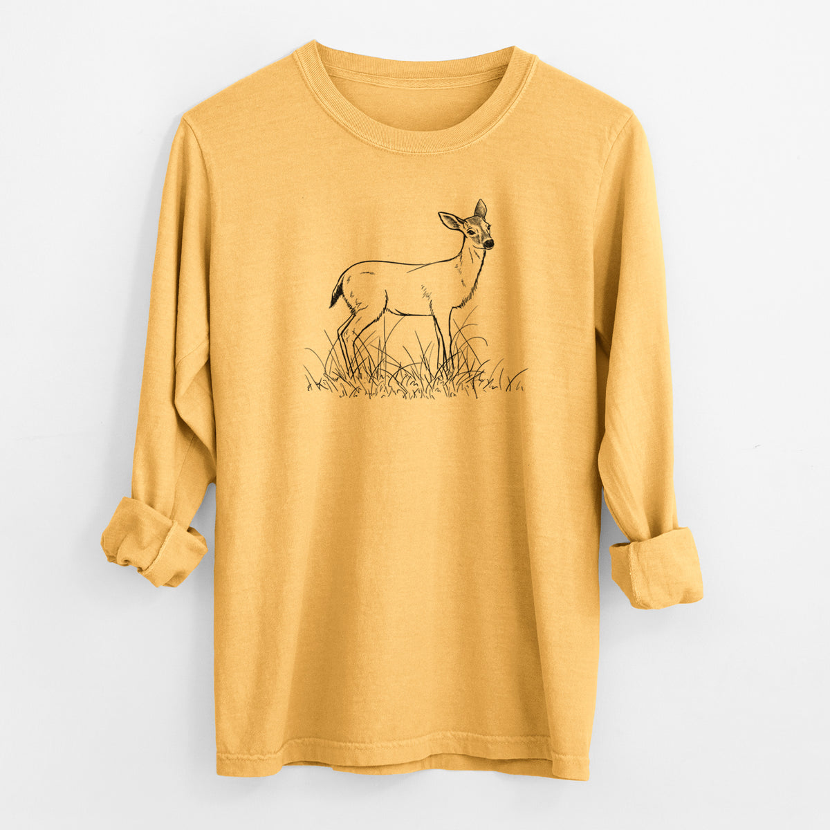 Black-tailed Deer Doe - Odocoileus hemionus hemionus - Men&#39;s Heavyweight 100% Cotton Long Sleeve
