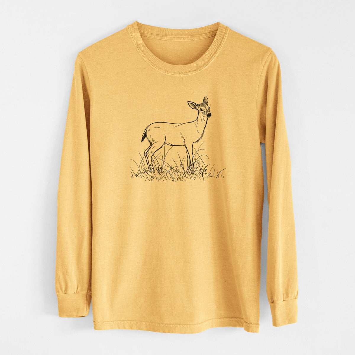 Black-tailed Deer Doe - Odocoileus hemionus hemionus - Men&#39;s Heavyweight 100% Cotton Long Sleeve