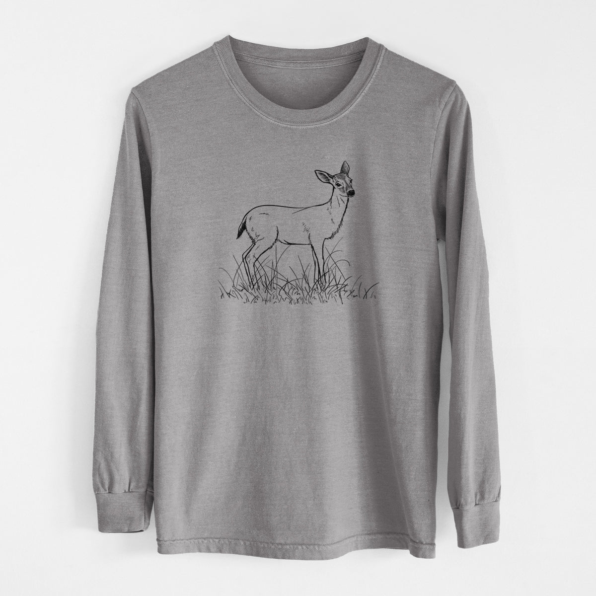 Black-tailed Deer Doe - Odocoileus hemionus hemionus - Men&#39;s Heavyweight 100% Cotton Long Sleeve