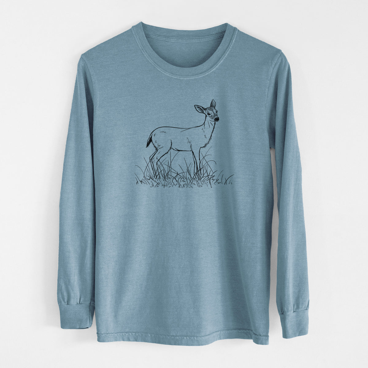 Black-tailed Deer Doe - Odocoileus hemionus hemionus - Men&#39;s Heavyweight 100% Cotton Long Sleeve