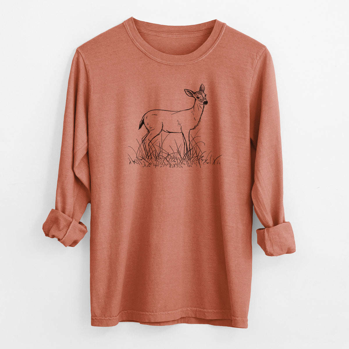Black-tailed Deer Doe - Odocoileus hemionus hemionus - Men&#39;s Heavyweight 100% Cotton Long Sleeve