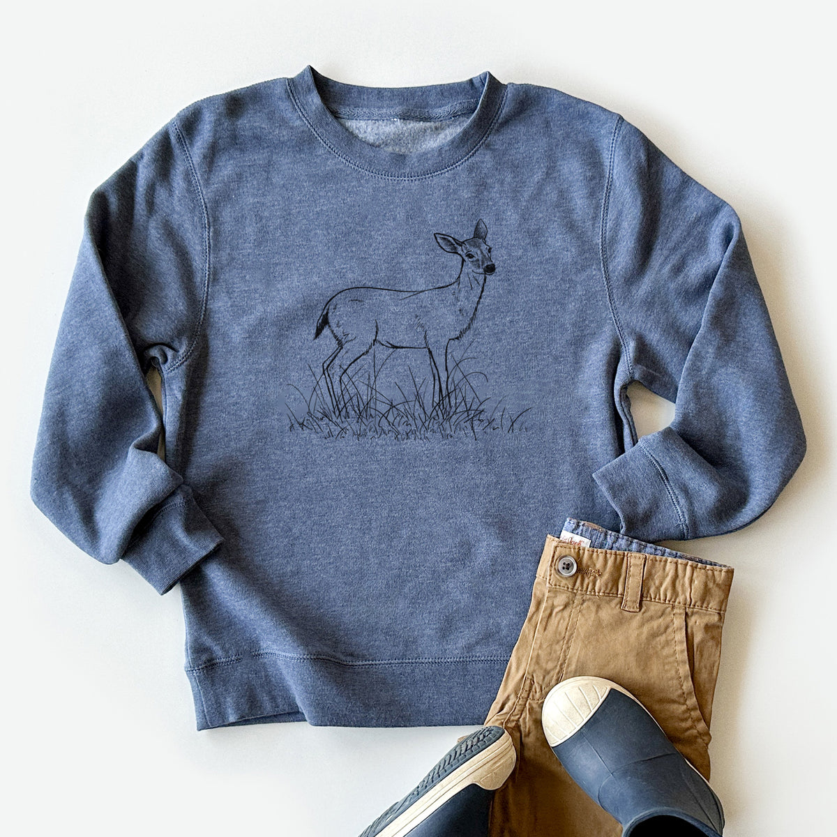 Black-tailed Deer Doe - Odocoileus hemionus hemionus - Youth Lightweight Crewneck Sweatshirt
