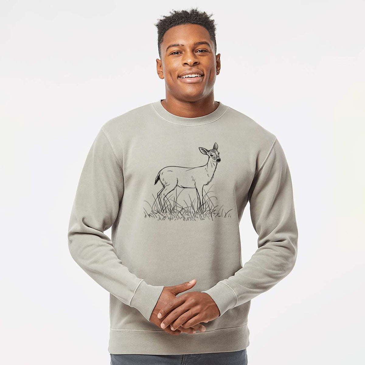 Black-tailed Deer Doe - Odocoileus hemionus hemionus - Unisex Pigment Dyed Crew Sweatshirt