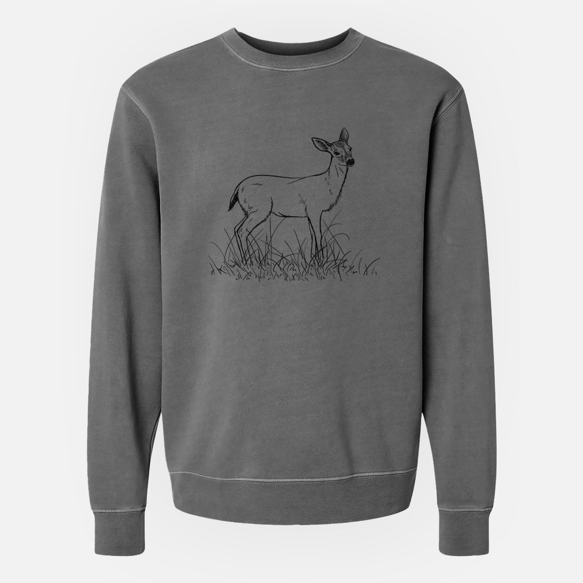 Black-tailed Deer Doe - Odocoileus hemionus hemionus - Unisex Pigment Dyed Crew Sweatshirt