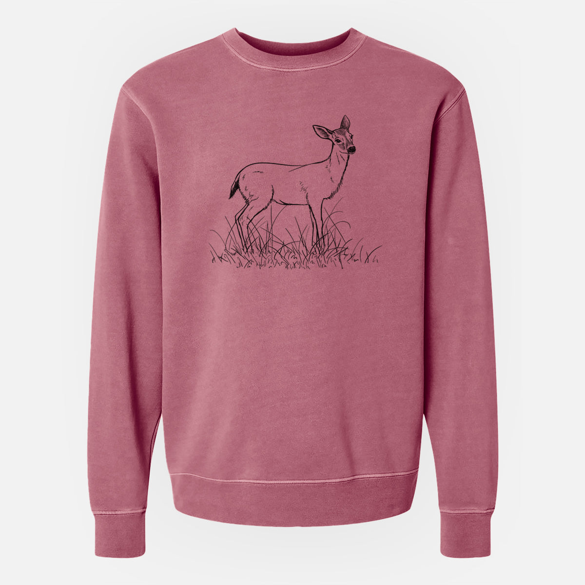Black-tailed Deer Doe - Odocoileus hemionus hemionus - Unisex Pigment Dyed Crew Sweatshirt