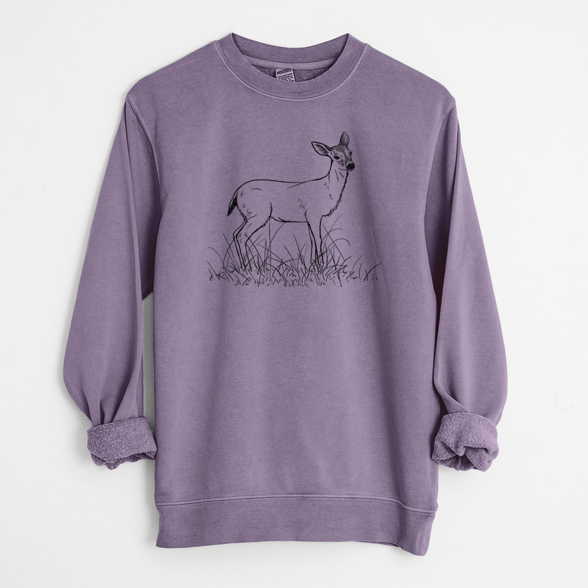 Black-tailed Deer Doe - Odocoileus hemionus hemionus - Unisex Pigment Dyed Crew Sweatshirt