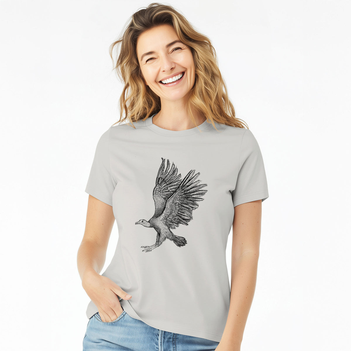 Black Vulture - Coragyps atratus - Women&#39;s Lightweight Relaxed Fit 100% Cotton Crewneck