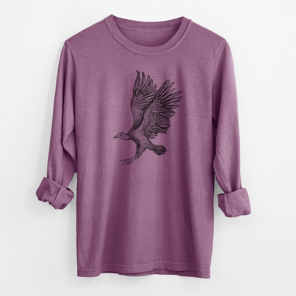 Black Vulture - Coragyps atratus - Men&#39;s Heavyweight 100% Cotton Long Sleeve