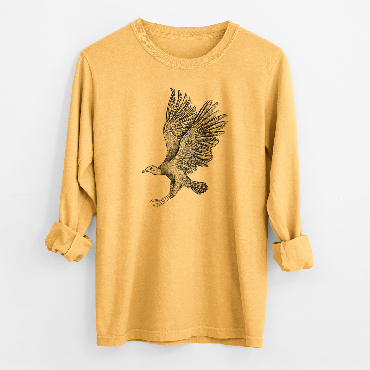 Black Vulture - Coragyps atratus - Men&#39;s Heavyweight 100% Cotton Long Sleeve