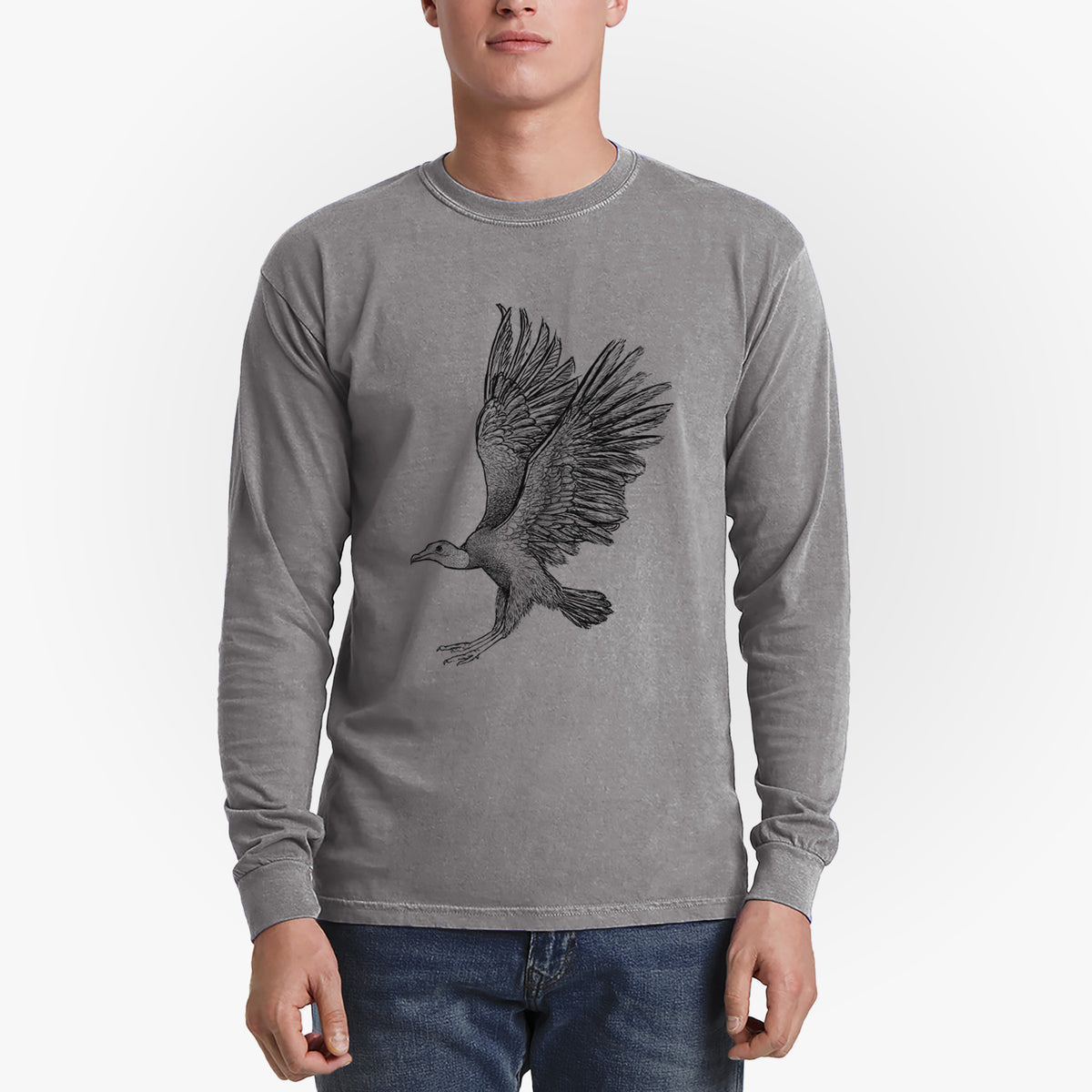 Black Vulture - Coragyps atratus - Men&#39;s Heavyweight 100% Cotton Long Sleeve