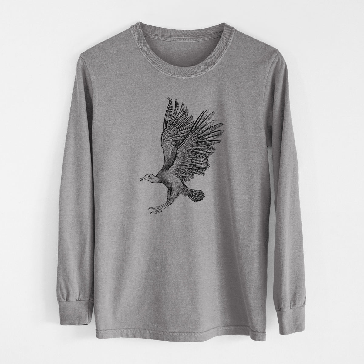 Black Vulture - Coragyps atratus - Men&#39;s Heavyweight 100% Cotton Long Sleeve