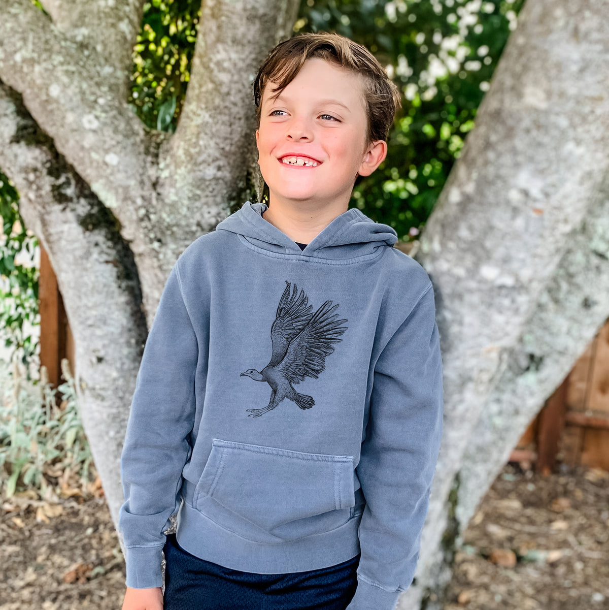 Black Vulture - Coragyps atratus - Youth Pigment Dyed Hoodie