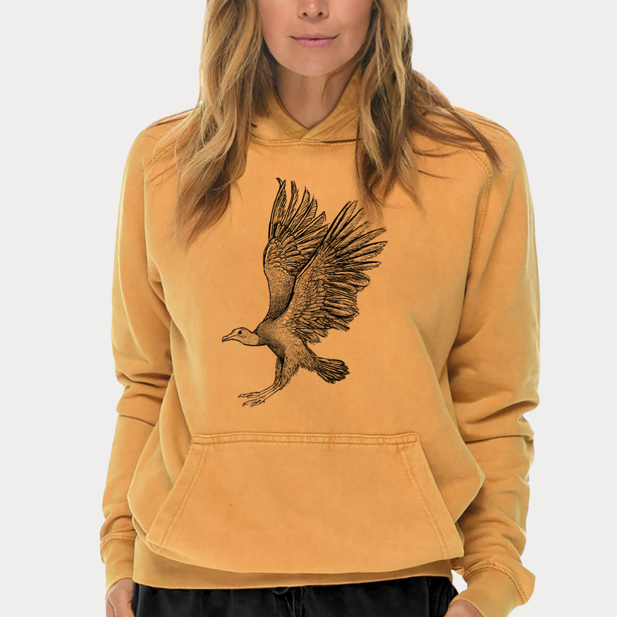 Black Vulture - Coragyps atratus  - Mid-Weight Unisex Vintage 100% Cotton Hoodie