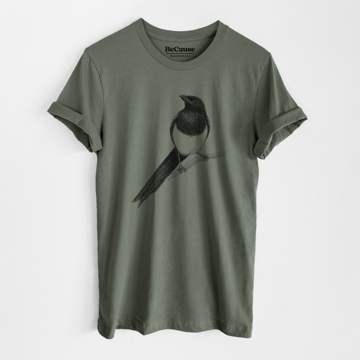 Black-billed Magpie - Pica hudsonia - Lightweight 100% Cotton Unisex Crewneck