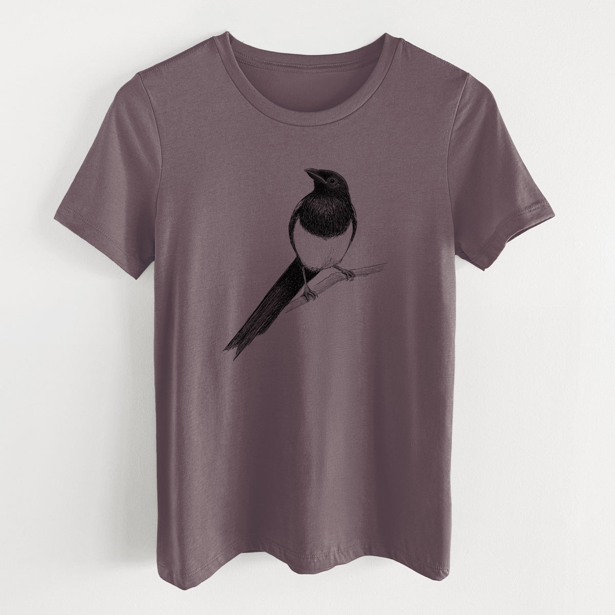 Black-billed Magpie - Pica hudsonia - Women&#39;s Lightweight Relaxed Fit 100% Cotton Crewneck