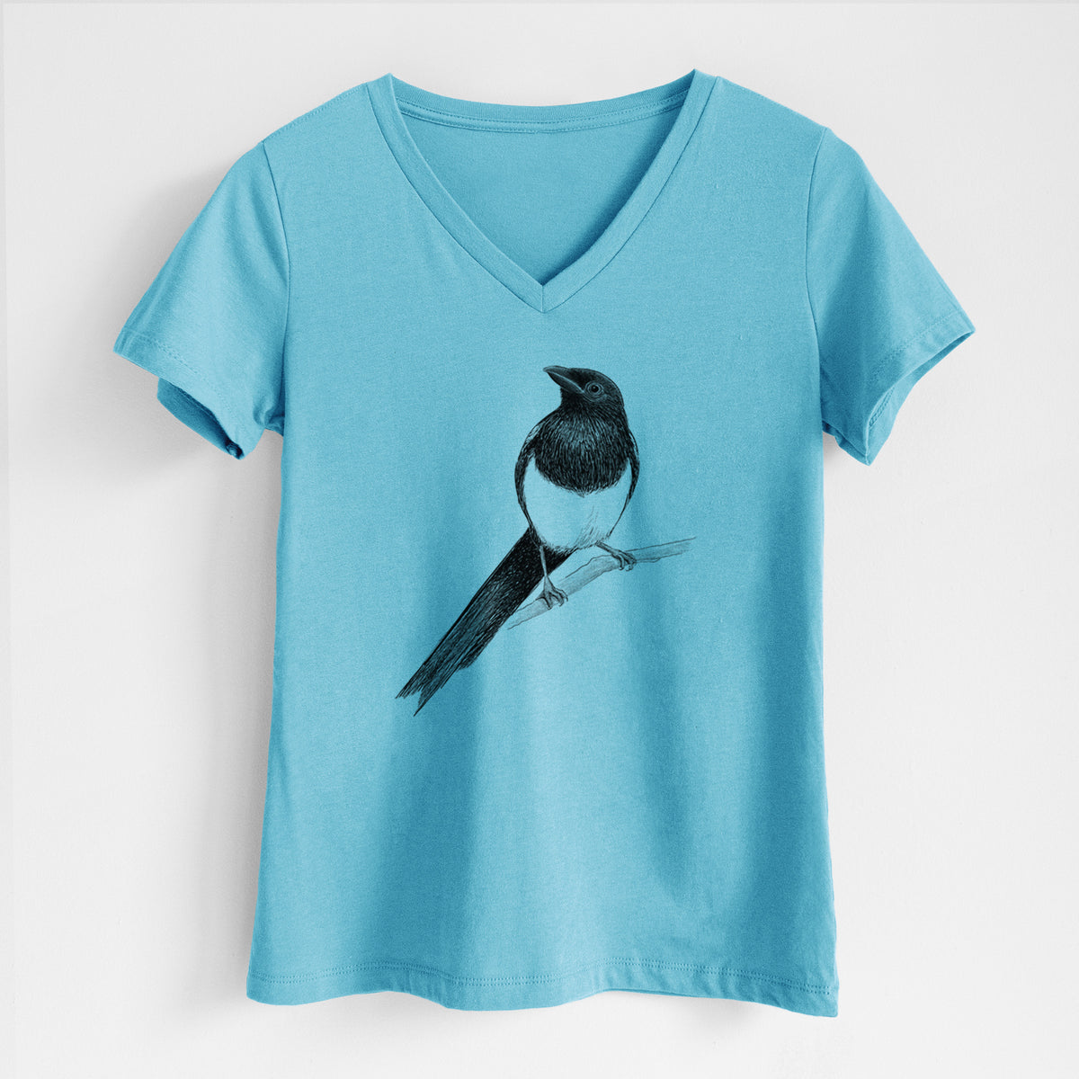 Black-billed Magpie - Pica hudsonia - Women&#39;s Lightweight Relaxed Fit 100% Cotton V-neck