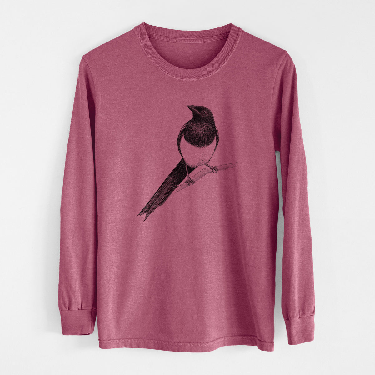 Black-billed Magpie - Pica hudsonia - Men&#39;s Heavyweight 100% Cotton Long Sleeve