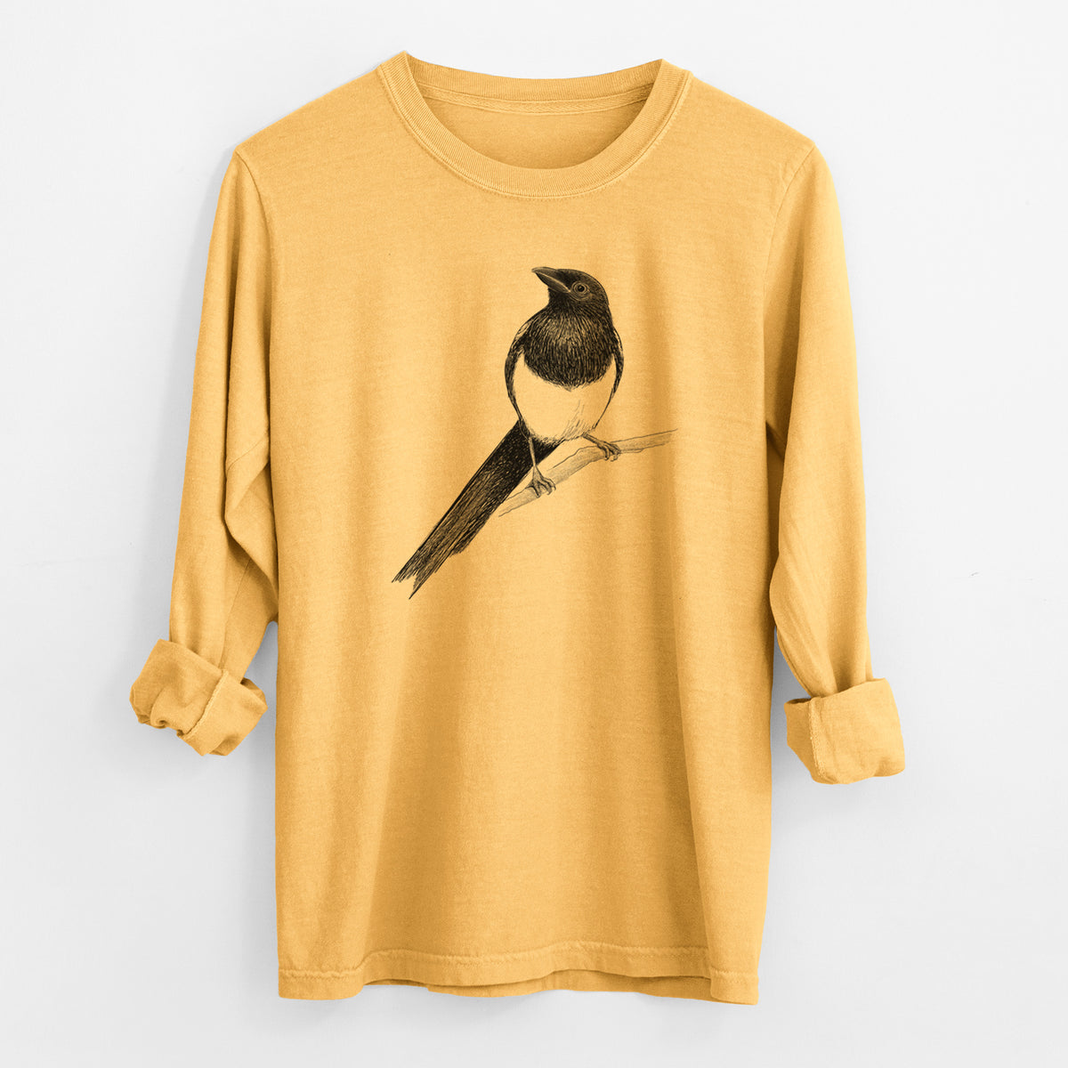 Black-billed Magpie - Pica hudsonia - Men&#39;s Heavyweight 100% Cotton Long Sleeve