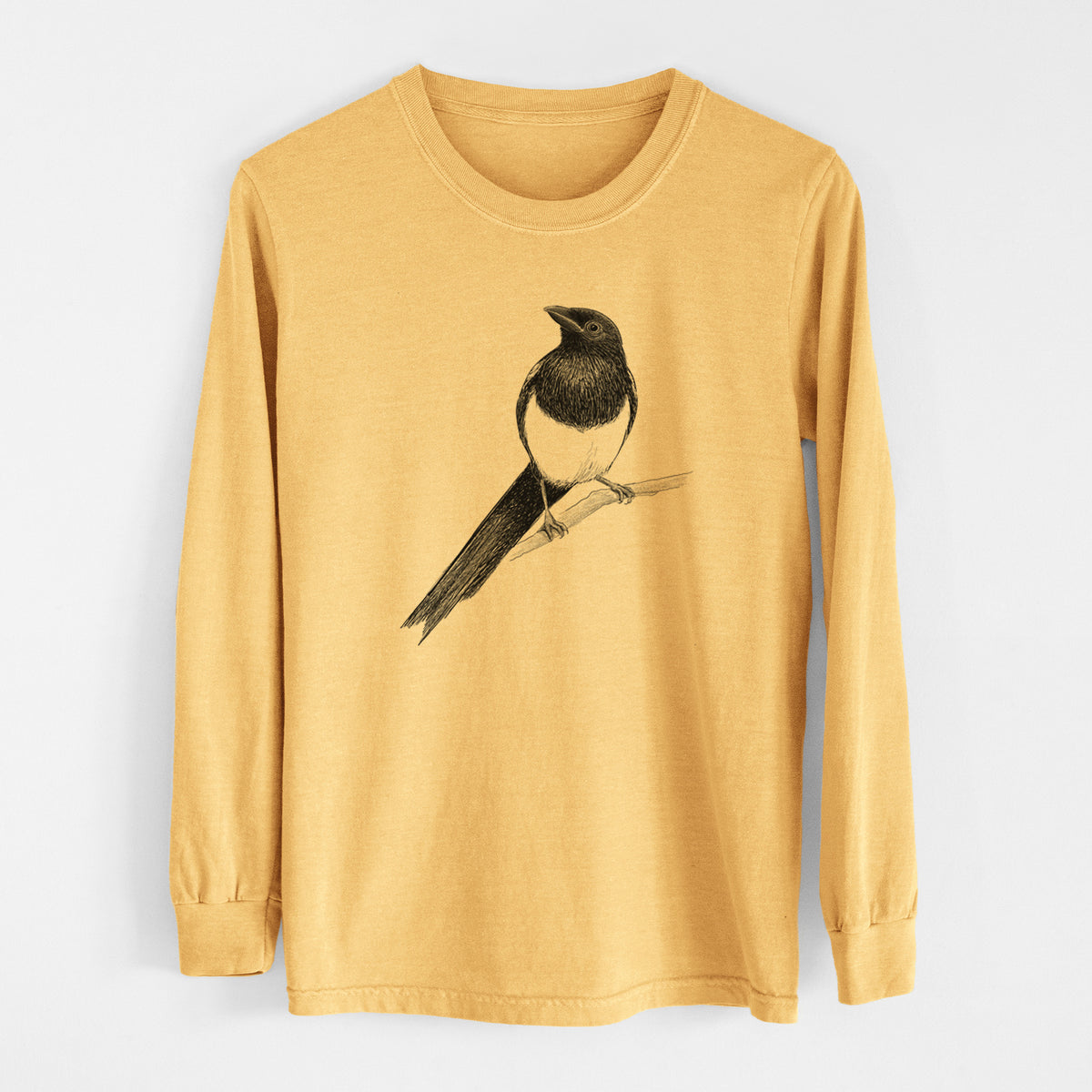 Black-billed Magpie - Pica hudsonia - Men&#39;s Heavyweight 100% Cotton Long Sleeve