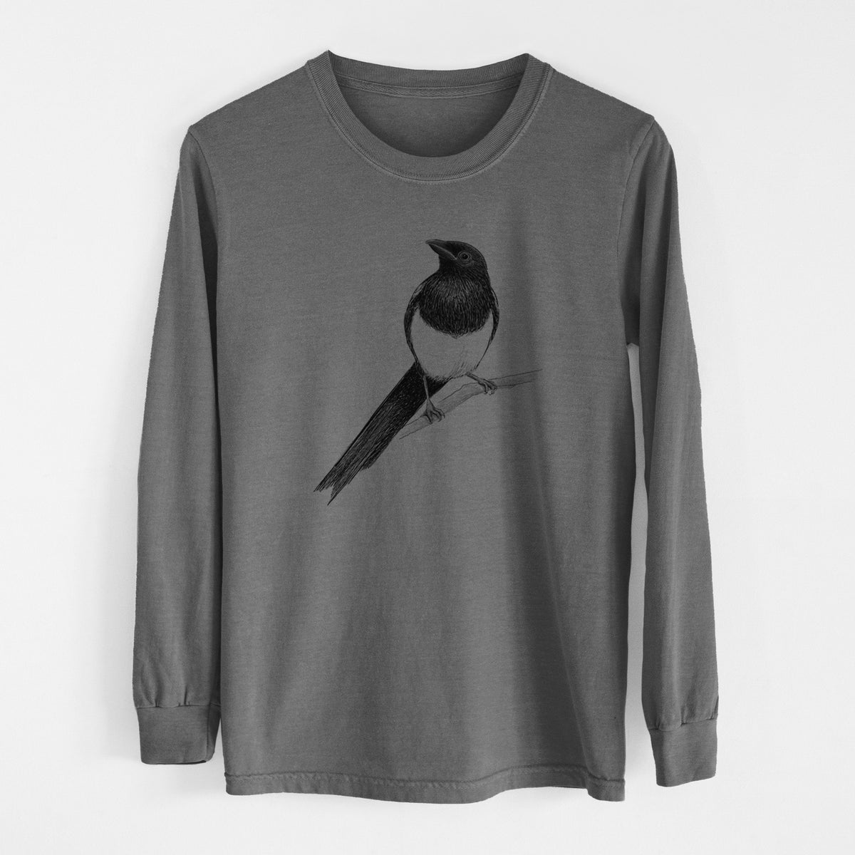 Black-billed Magpie - Pica hudsonia - Men&#39;s Heavyweight 100% Cotton Long Sleeve