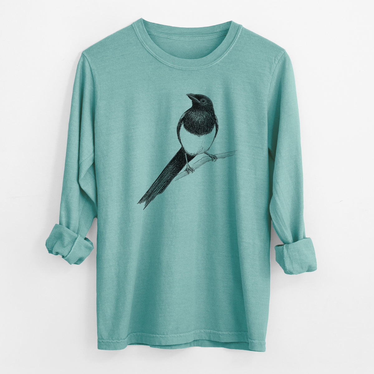 Black-billed Magpie - Pica hudsonia - Men&#39;s Heavyweight 100% Cotton Long Sleeve