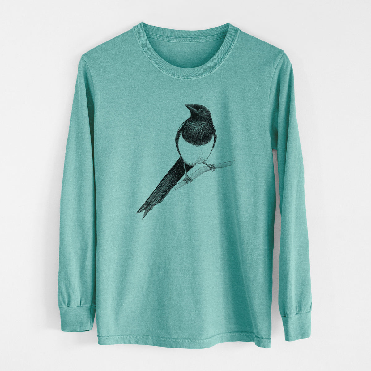 Black-billed Magpie - Pica hudsonia - Men&#39;s Heavyweight 100% Cotton Long Sleeve