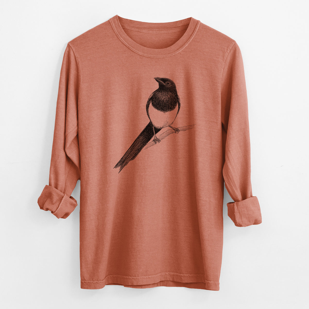 Black-billed Magpie - Pica hudsonia - Men&#39;s Heavyweight 100% Cotton Long Sleeve