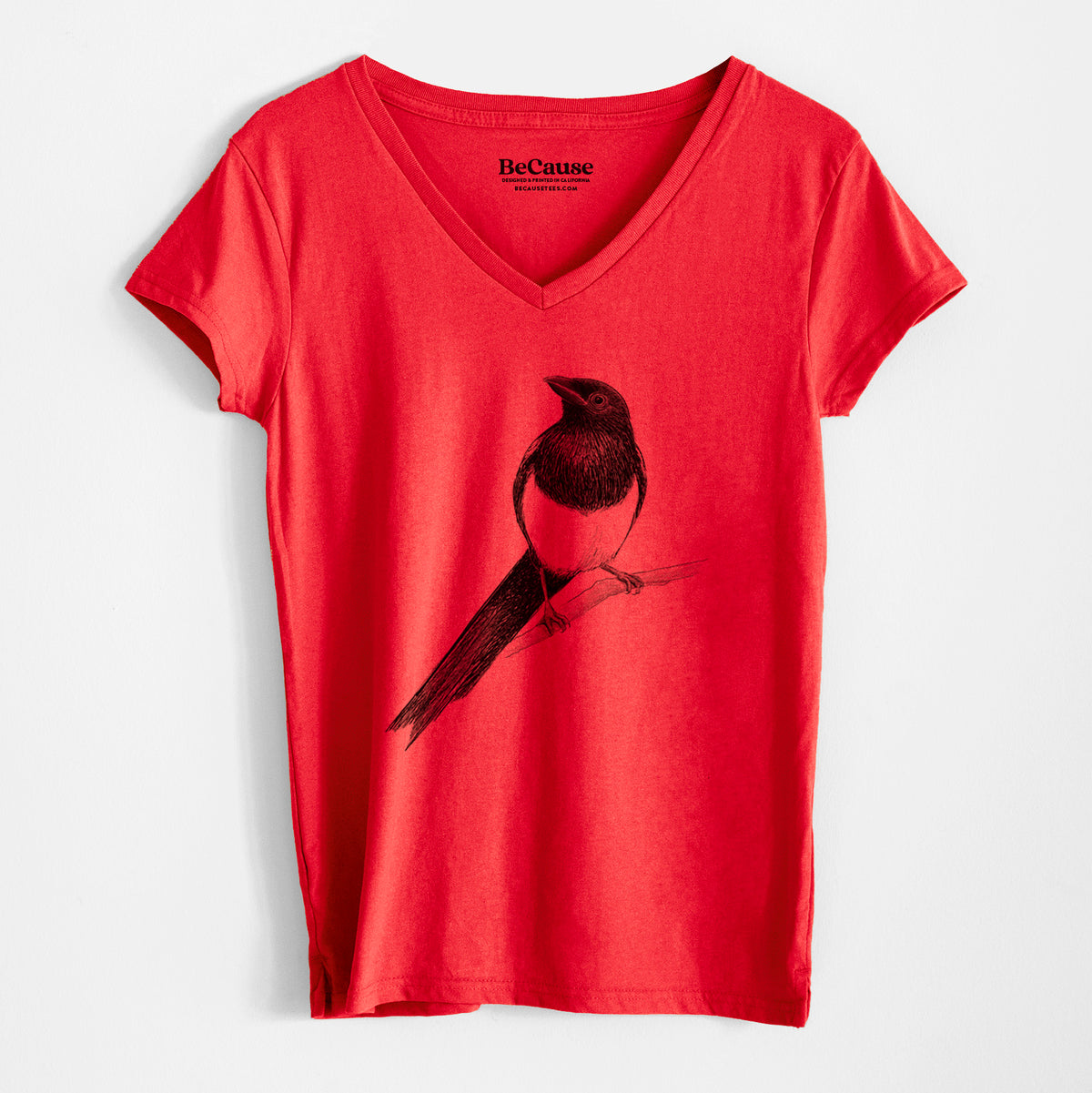 Black-billed Magpie - Pica hudsonia - Women&#39;s 100% Recycled V-neck