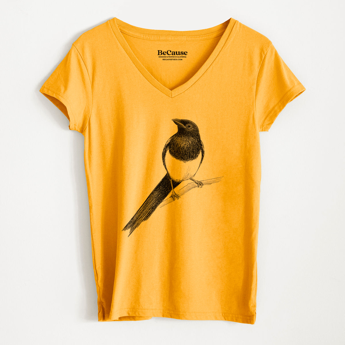 Black-billed Magpie - Pica hudsonia - Women&#39;s 100% Recycled V-neck