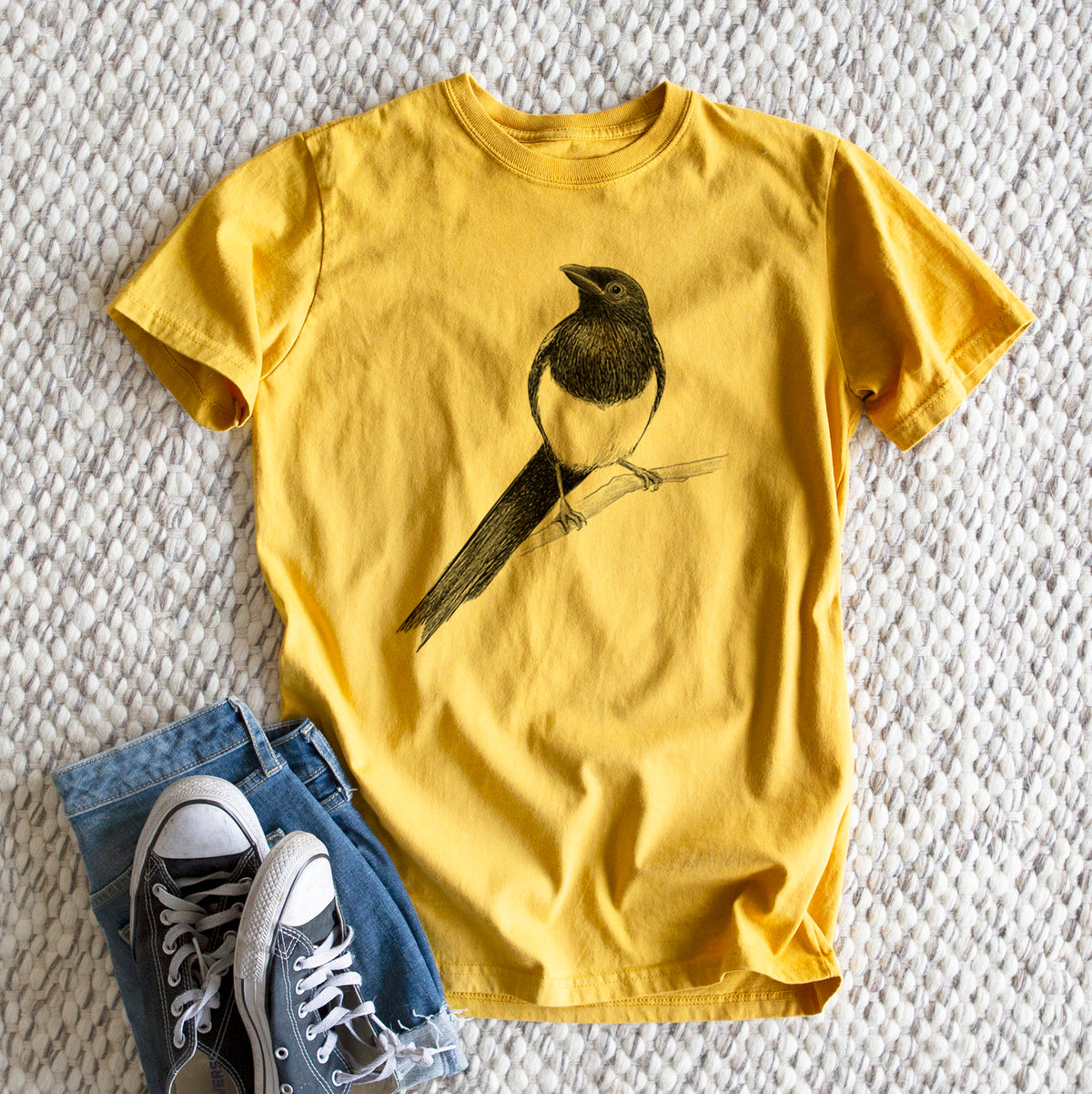 Black-billed Magpie - Pica hudsonia - Heavyweight Men&#39;s 100% Organic Cotton Tee