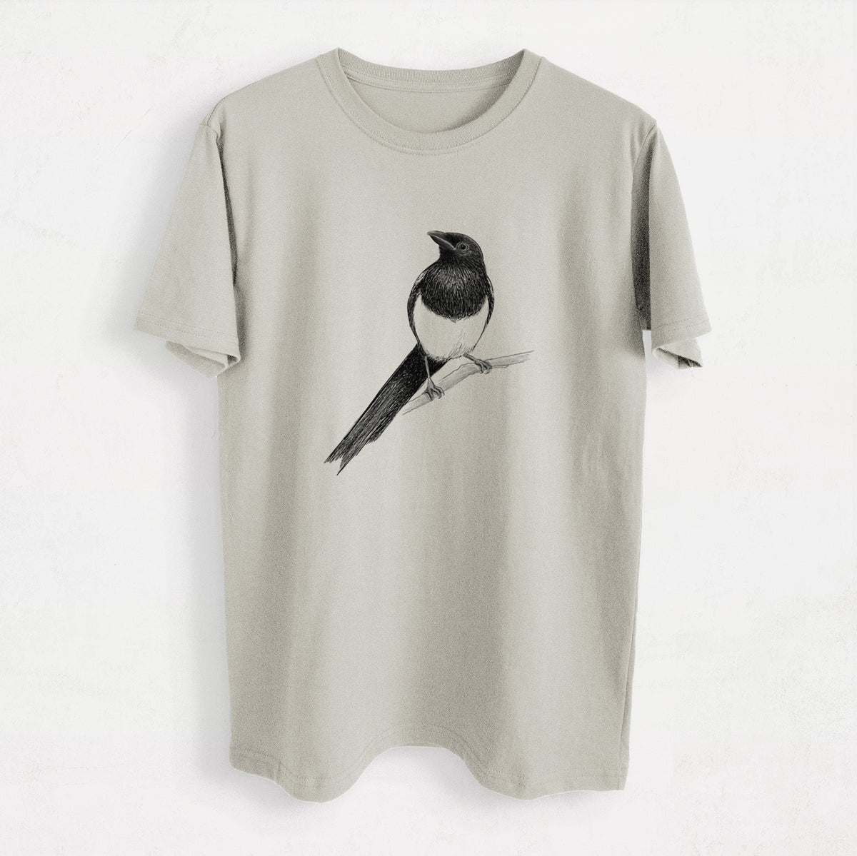 Black-billed Magpie - Pica hudsonia - Heavyweight Men&#39;s 100% Organic Cotton Tee